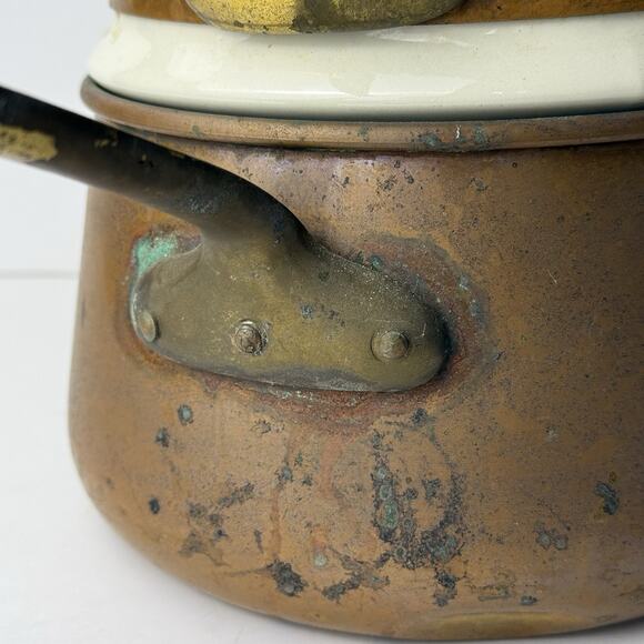 DOUBLE BOILER CERAMIC LINED COPPER BRASS VINTAGE - Picture 4 of 14